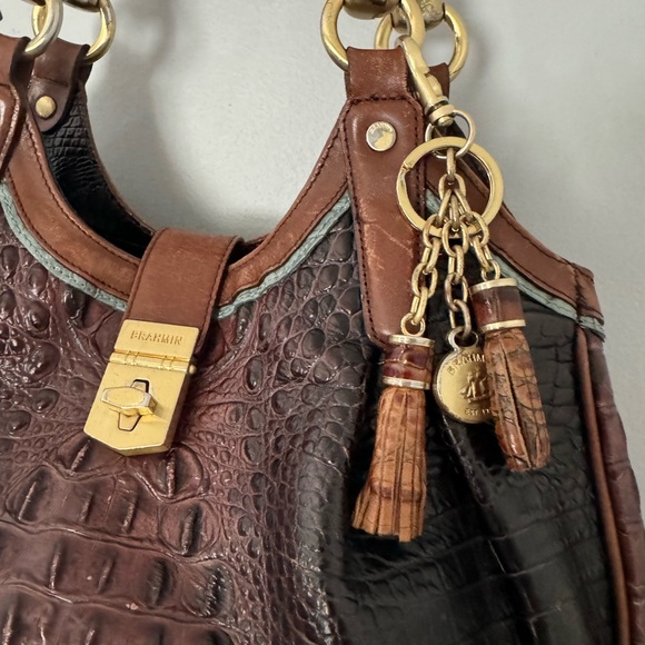 BRAHMIN ELISA HOBO SACHEL BAG CROC EMBOSSED LEATHER CHARM & TASSEL - Picture 4 of 14